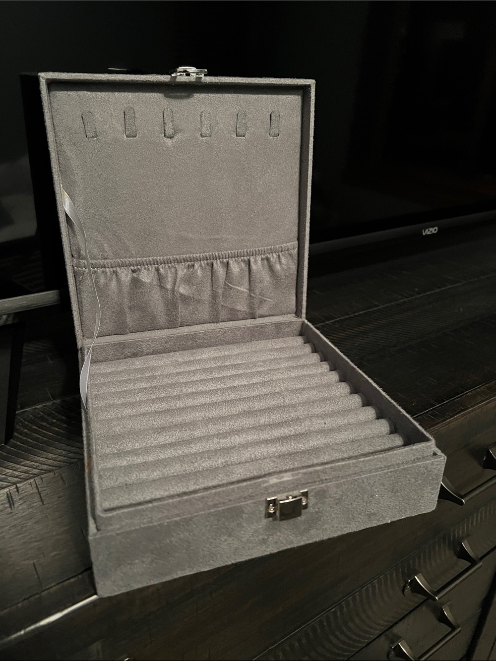 Gray soft suede jewelry box